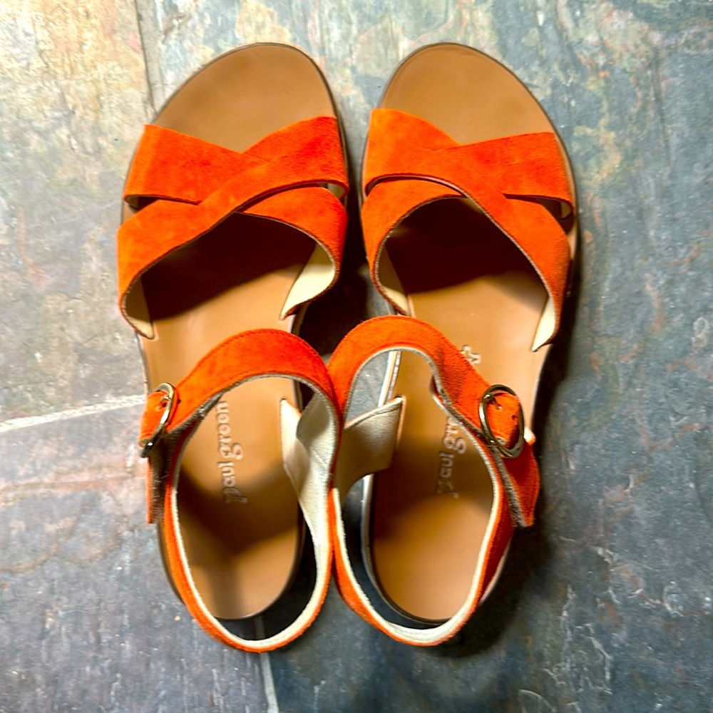 Paul Green Orange Suede Leather Criss Cross Ankle Strap Sandals Size 8 NWOT